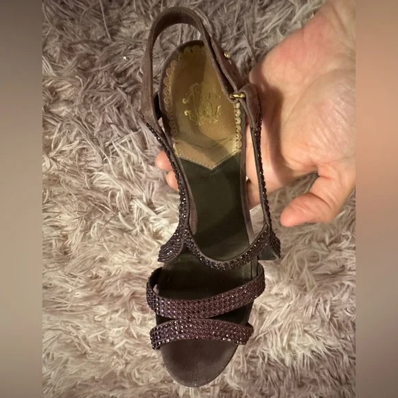 Roberto Cavalli Women Purple Suede Crystal Embellished Strappy Sandal Heel 37 7 - Picture 10 of 16